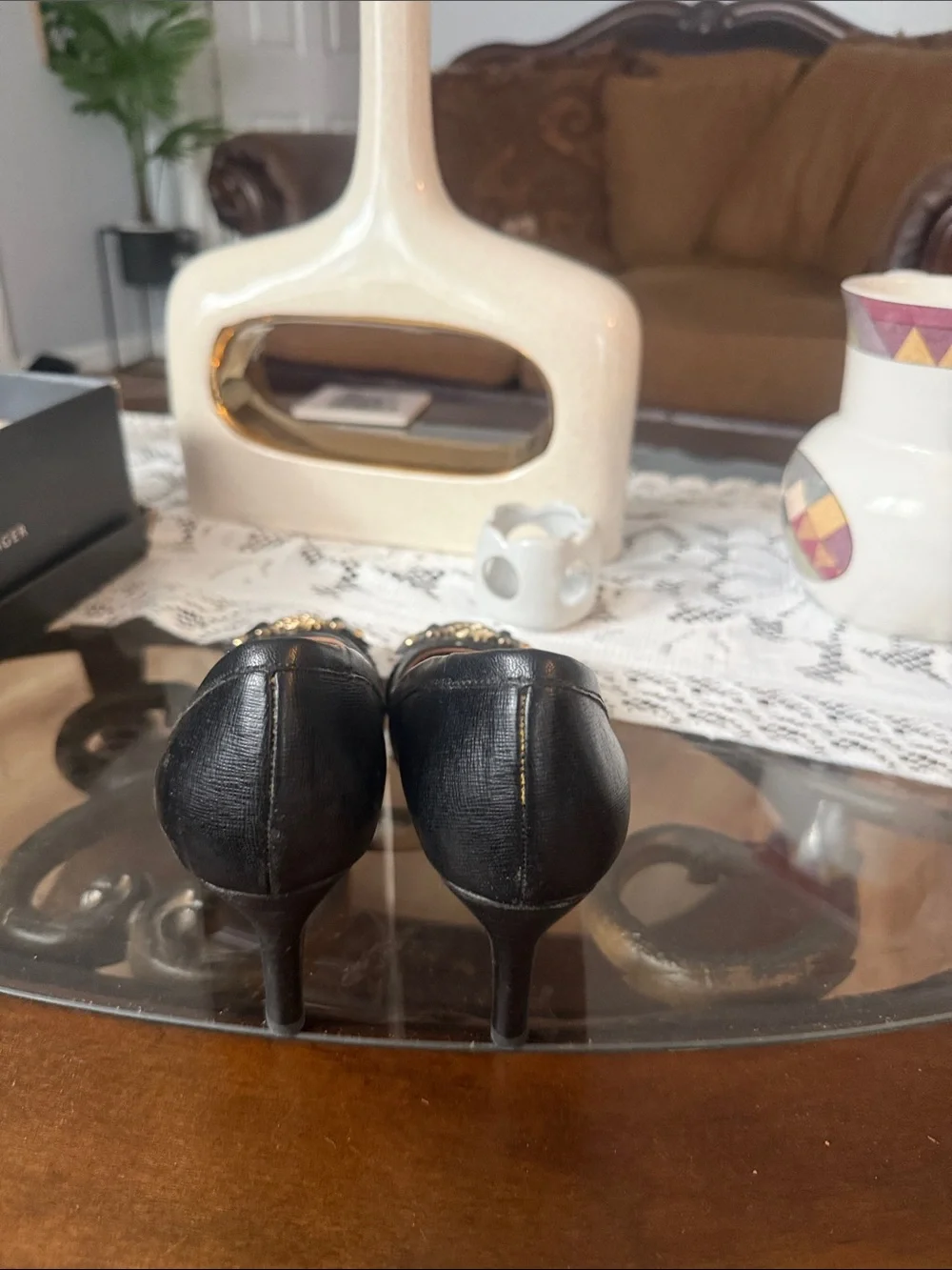 Tommy Hilfiger Black Leather Pumps with Gold Emblem
